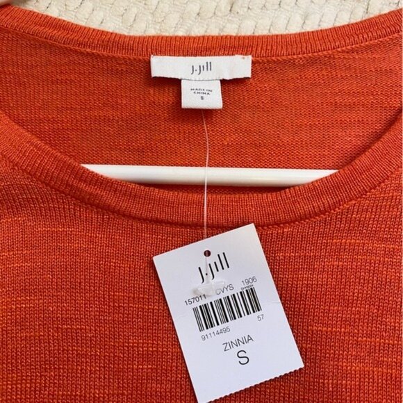 J Jill NWT "Zinnia" Tangerine Orange Linen Blend Cold Shoulder Sweater Size S - Picture 3 of 6
